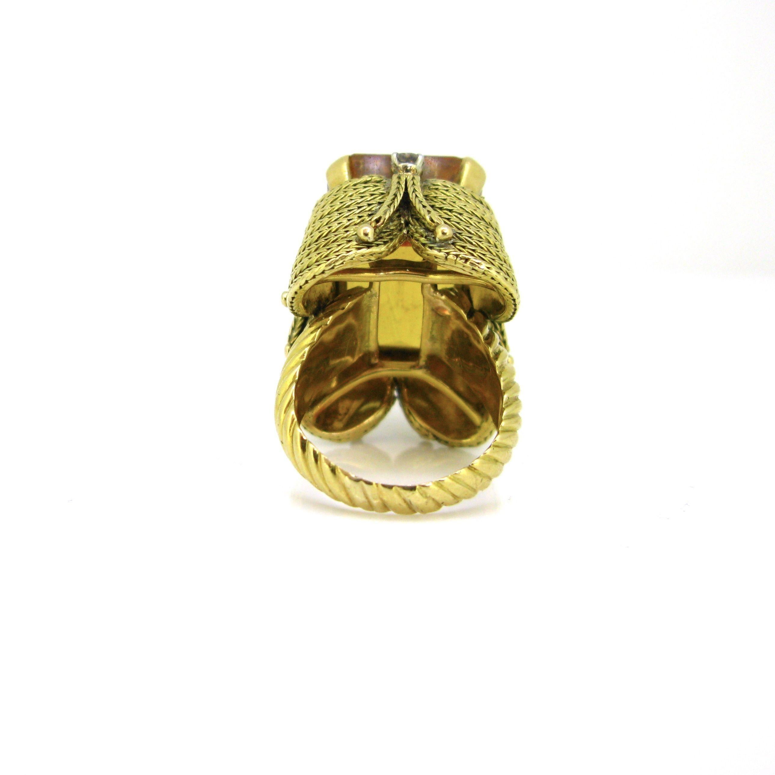 Vintage Cocktail 22ct Citrin Ring, 18kt Gelbgold, um 1950 (Achteckschliff)