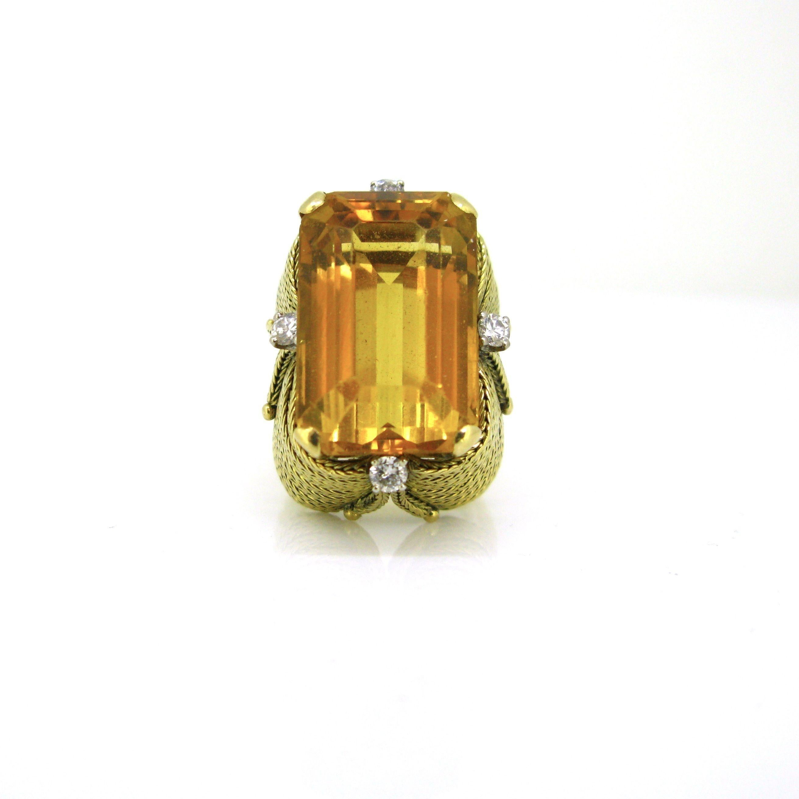 Vintage Cocktail 22ct Citrin Ring, 18kt Gelbgold, um 1950 für Damen oder Herren