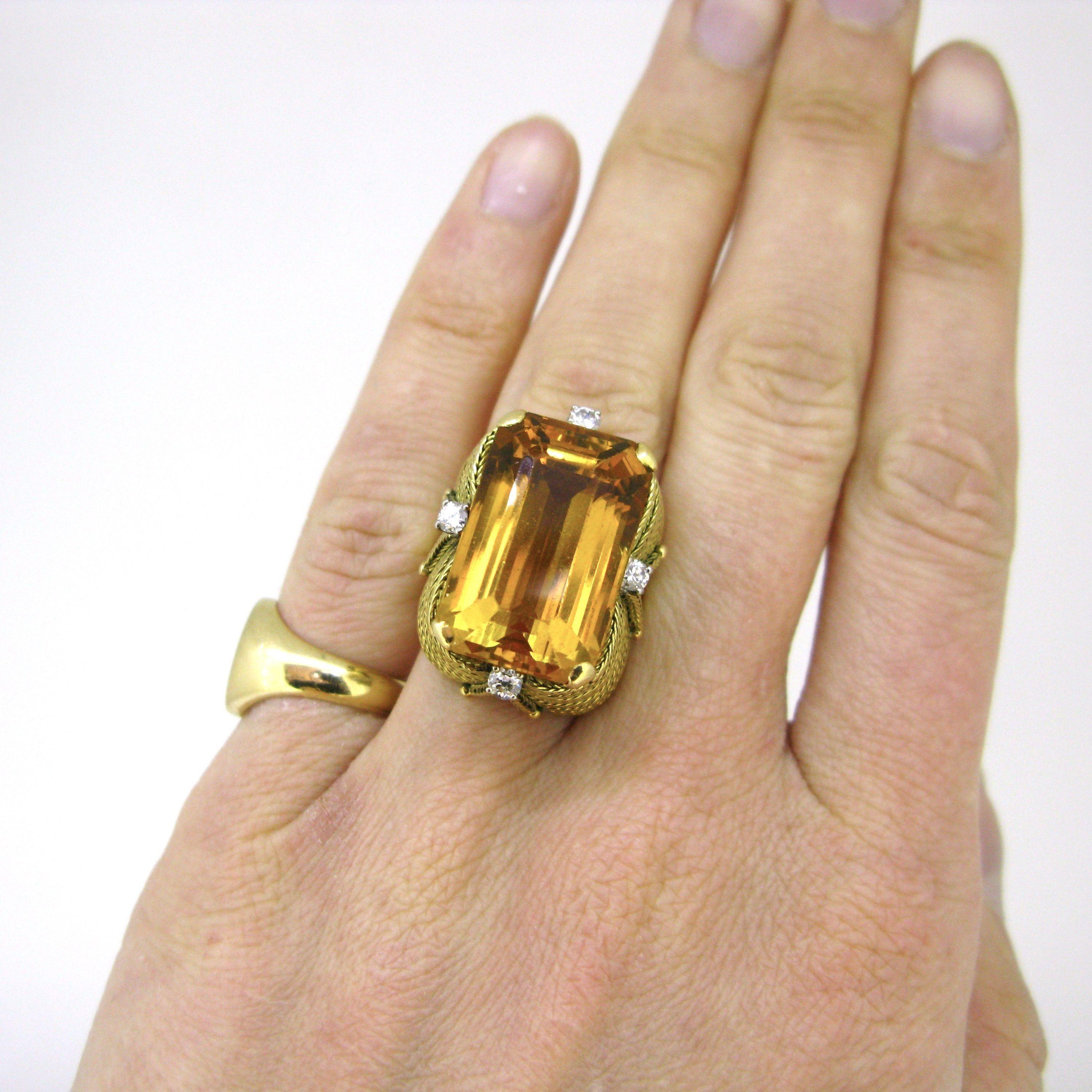 Vintage Cocktail 22ct Citrin Ring, 18kt Gelbgold, um 1950 1