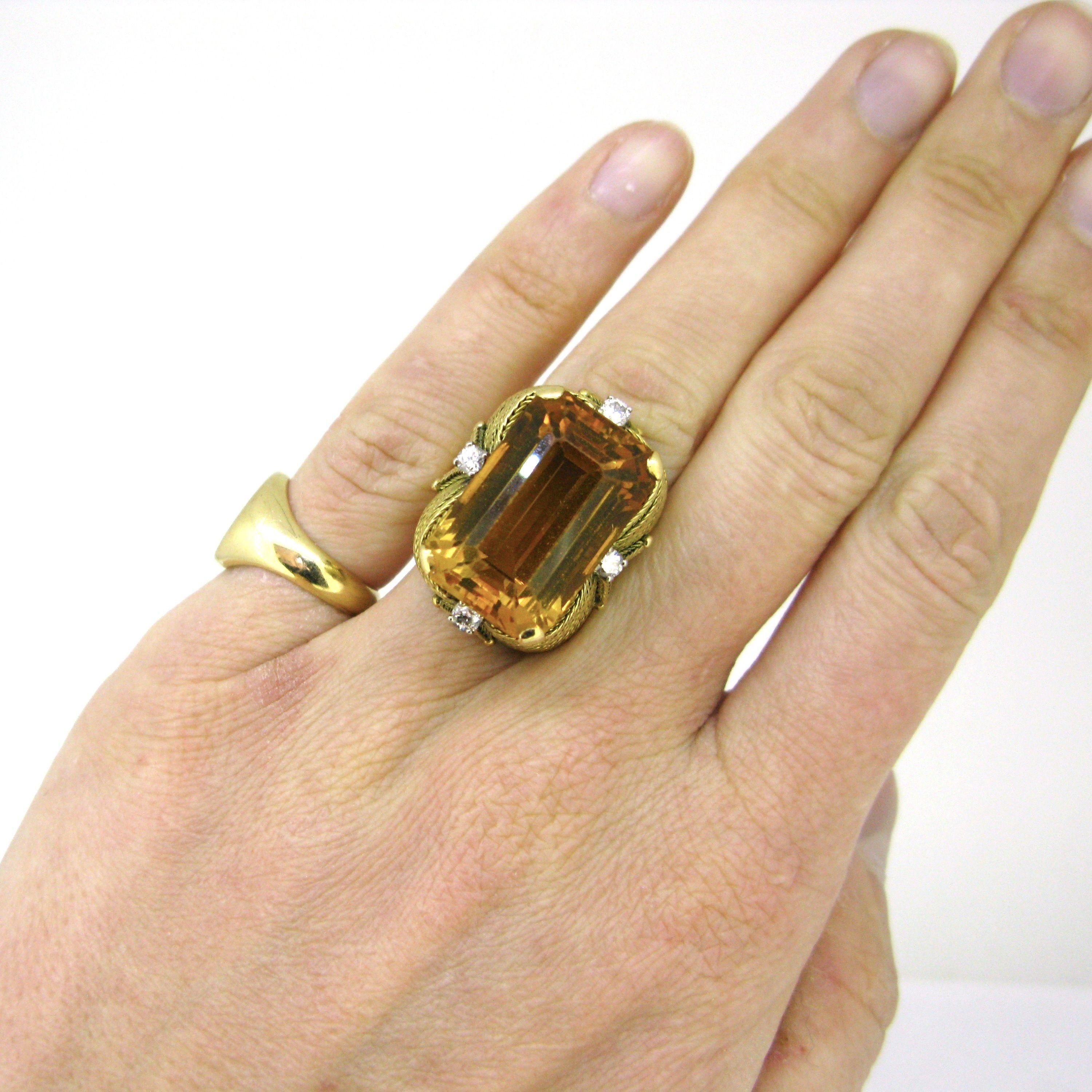 Vintage Cocktail 22ct Citrin Ring, 18kt Gelbgold, um 1950 2