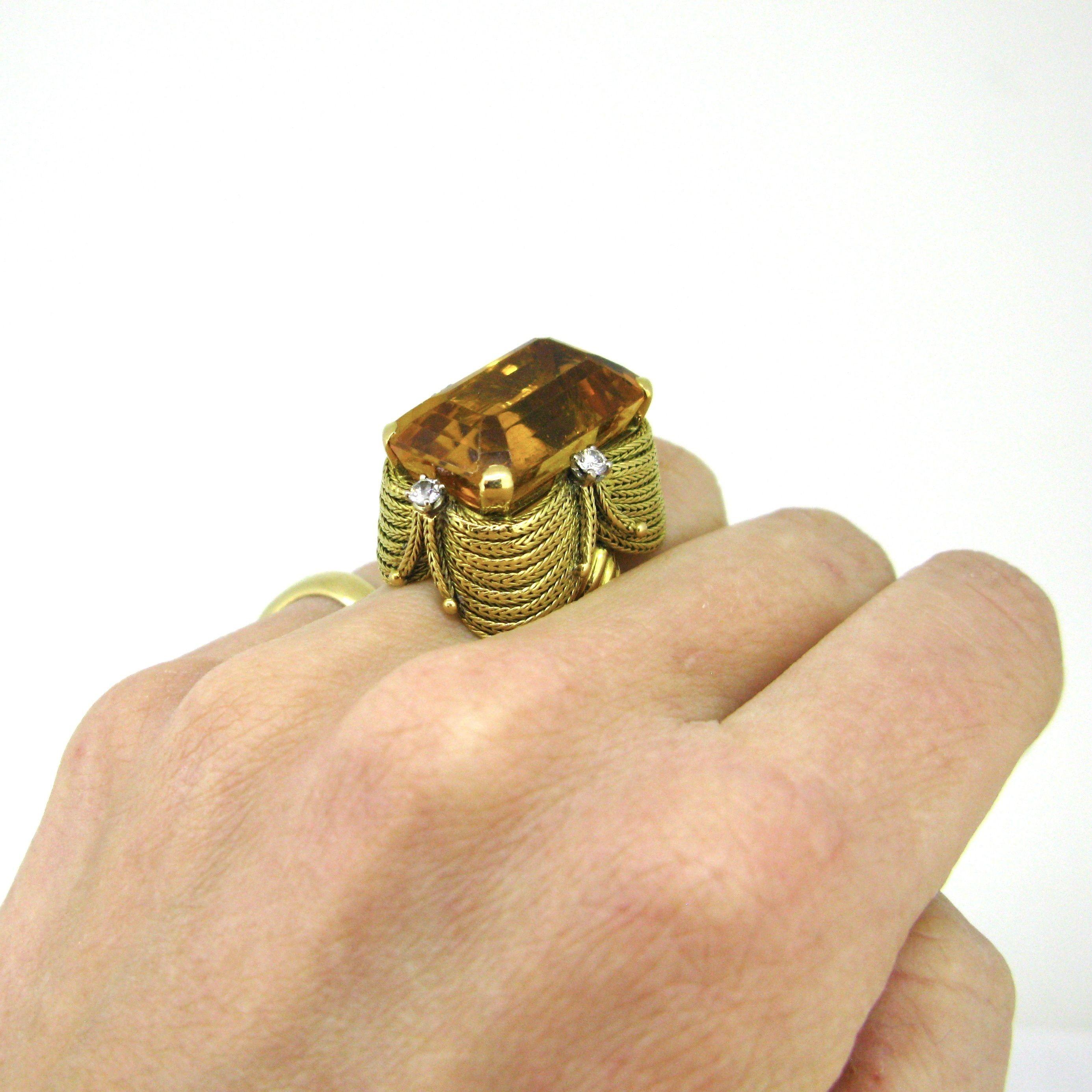 Vintage Cocktail 22ct Citrin Ring, 18kt Gelbgold, um 1950 3