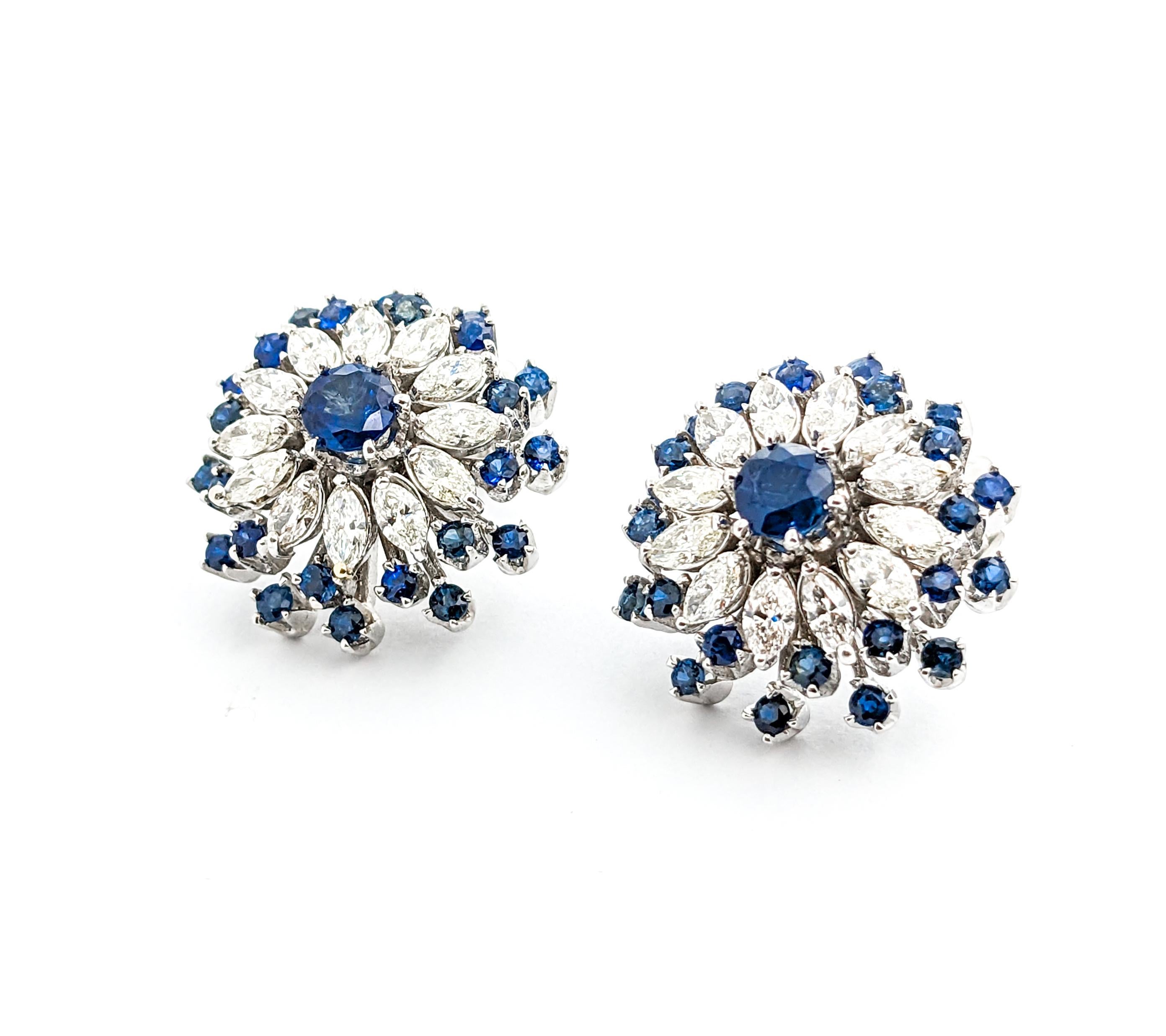 Modern Vintage Cocktail 4.50ctw Bule Sapphire & Diamond Earrings In White Gold For Sale