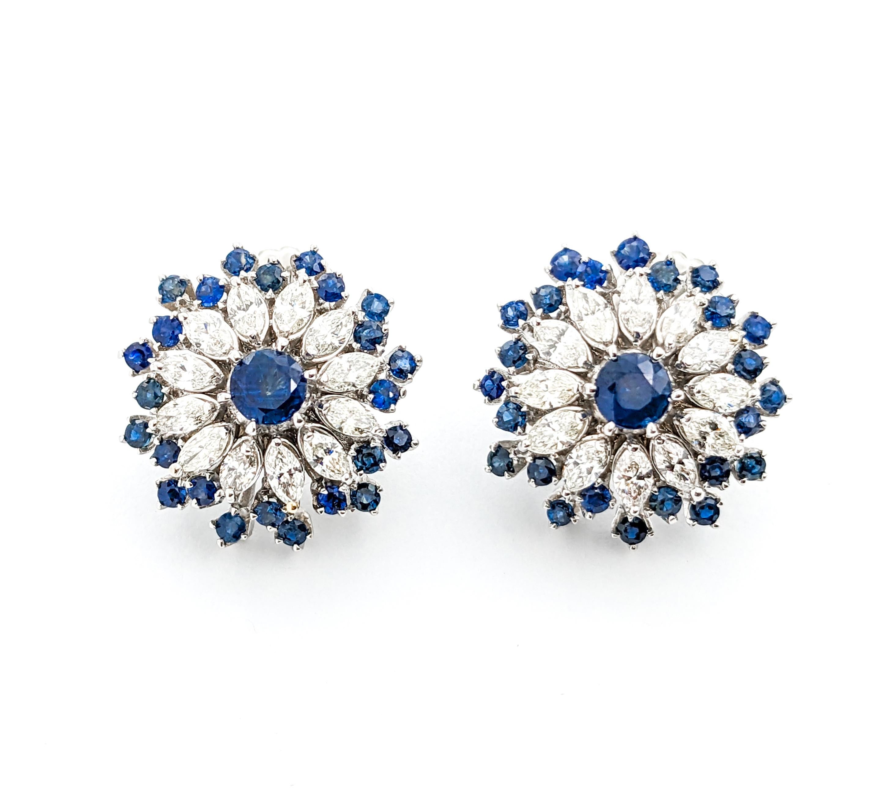 Vintage Cocktail 4.50ctw Bule Sapphire & Diamond Earrings In White Gold

Introducing these beautiful mid-century Statement Earrings crafted in bright 14K White Gold. These earrings feature a total of 4.50 carats of  sapphires, adding rich, colorful