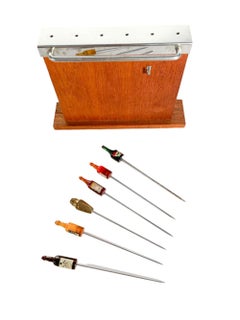 Vintage Cocktail Bar Pick Set w/ Liquor Bottle and Cocktail Shaker Topped Picks