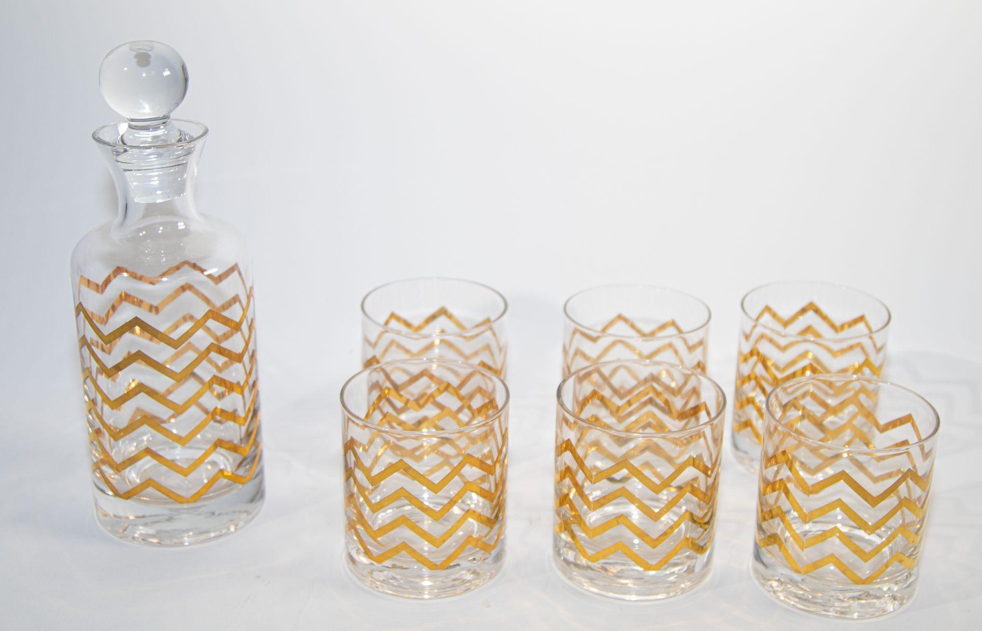 Appliqué Vintage Cocktail Barware Glasses and Pitcher