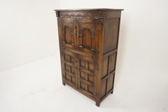 Vintage Cocktail Cabinet, Carved Oak, Drinks Cabinet, England 1950, B2705
