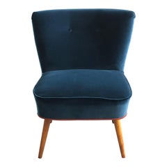 Vintage Cocktail Chair Wit Blue Velvet Fabric Pierre Frey and Uzbek Embroidery