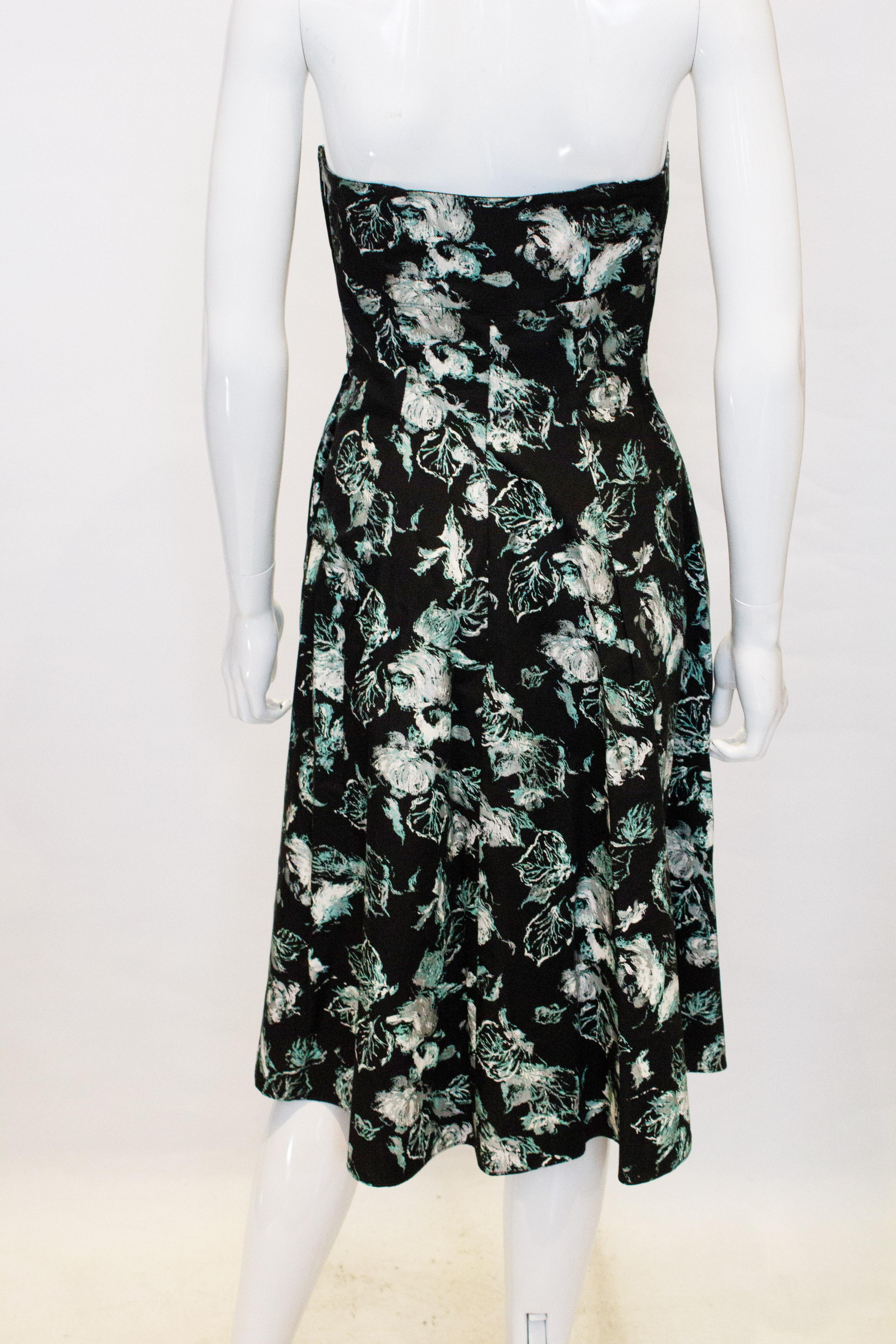Women's Vintage Cocktail Dress in Black, Green, Ivory and Silver For Sale