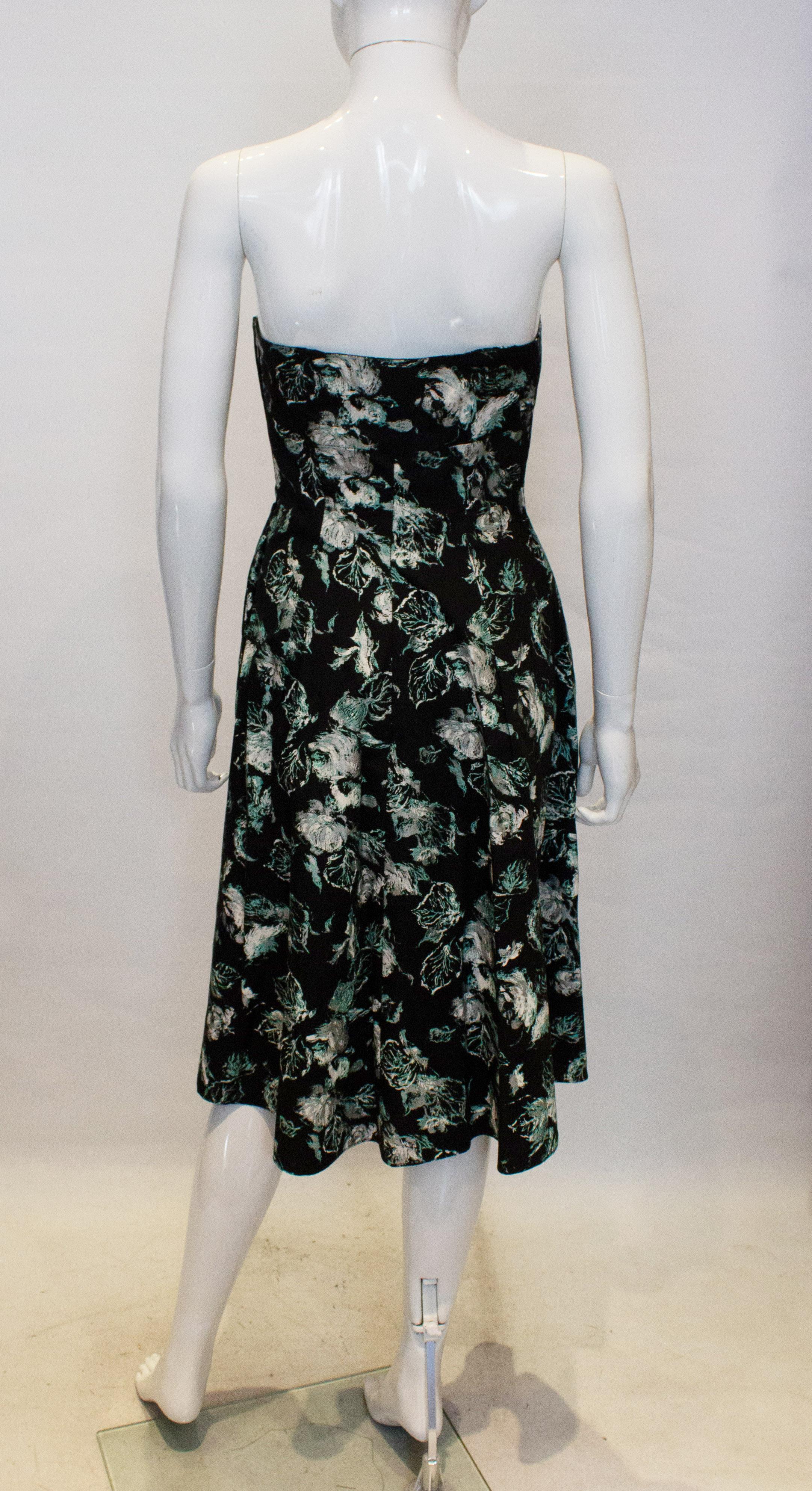 Vintage Cocktail Dress in Black, Green, Ivory and Silver For Sale 1