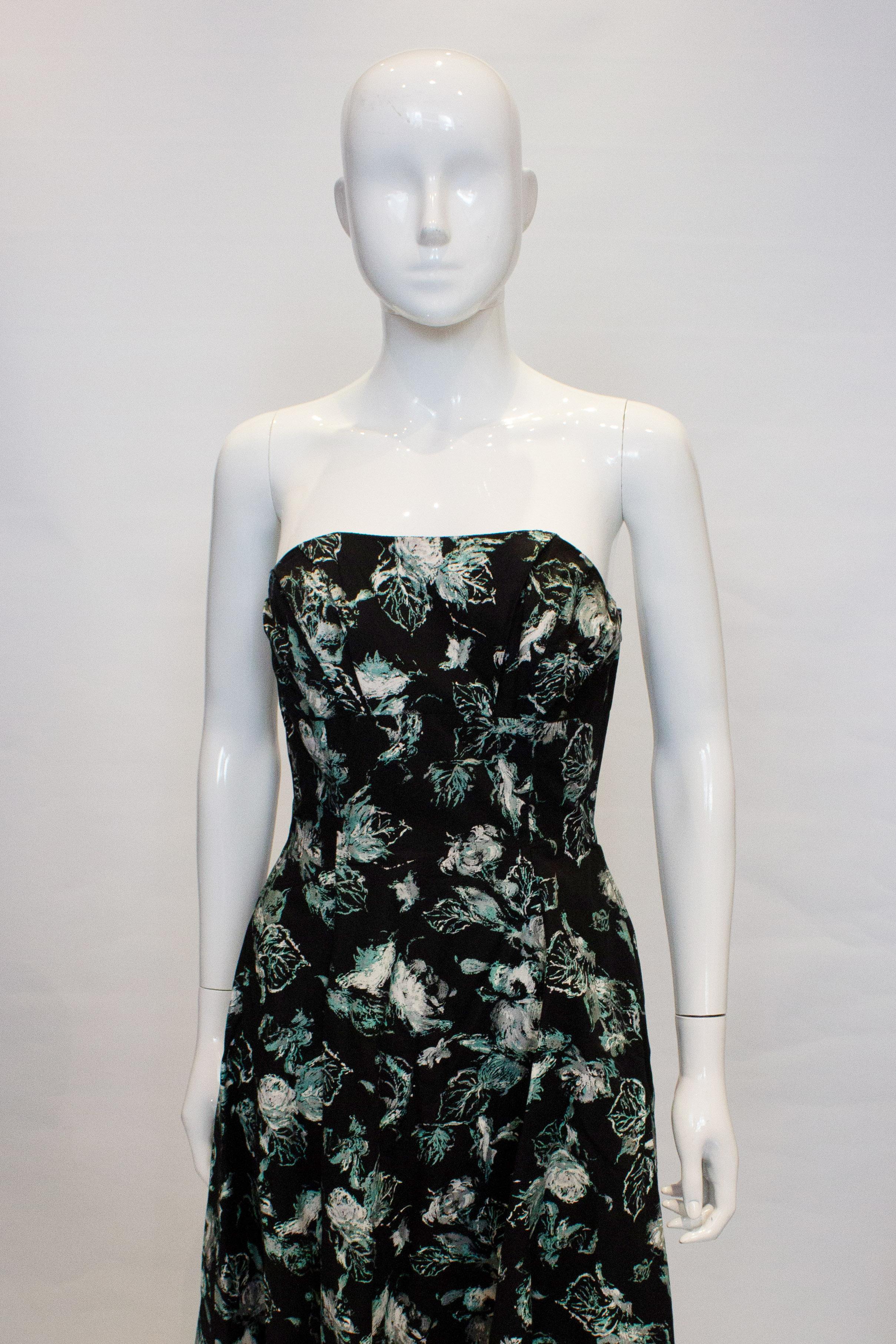 Vintage Cocktail Dress in Black, Green, Ivory and Silver For Sale 2