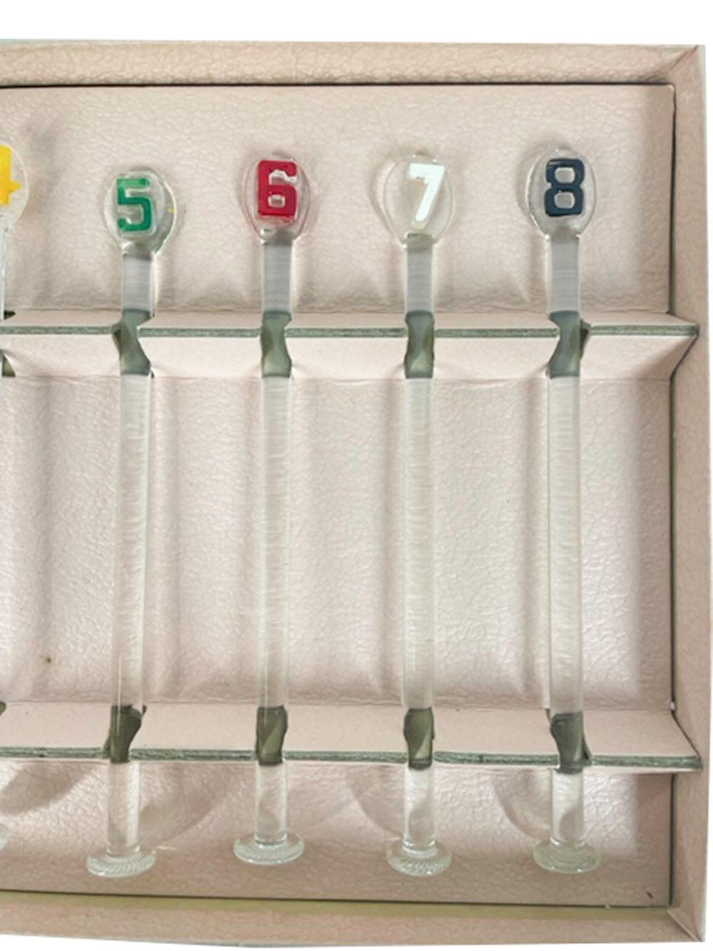 Mid-Century Modern Vintage Cocktail Muddlers with Paddle-Form Tops Numbered 1-8 to Mark Your Drink