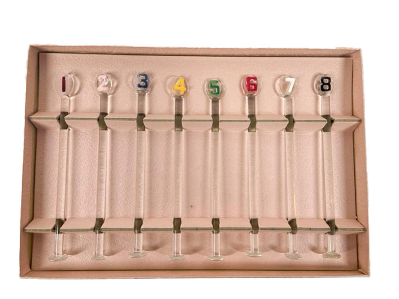Glass Vintage Cocktail Muddlers with Paddle-Form Tops Numbered 1-8 to Mark Your Drink