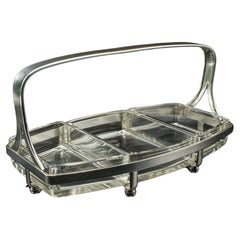 Antique Cocktail Party Aperitif Tray, English, Silver Plated, Service, Art Deco