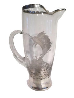 Vintage Cocktail Pitcher with Applied Sterling Silver Sailfish by Rockwell