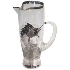 Vintage Cocktail Pitcher with Applied Sterling Silver Sailfish by Rockwell