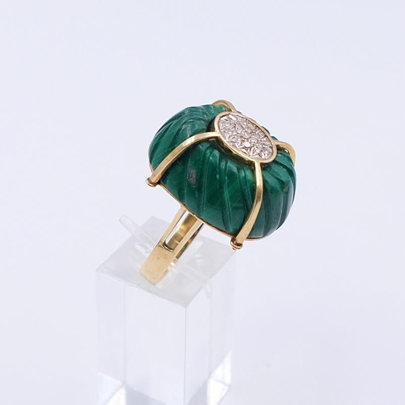 Year: 1920
Hallmark: 585
Condition: excellent
Dimensions: size 7-7.5
Materials: 14K yellow gold, diamonds, malachite