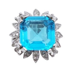 Vintage Cocktail Ring 1970s Faux Topaz Sterling Silver