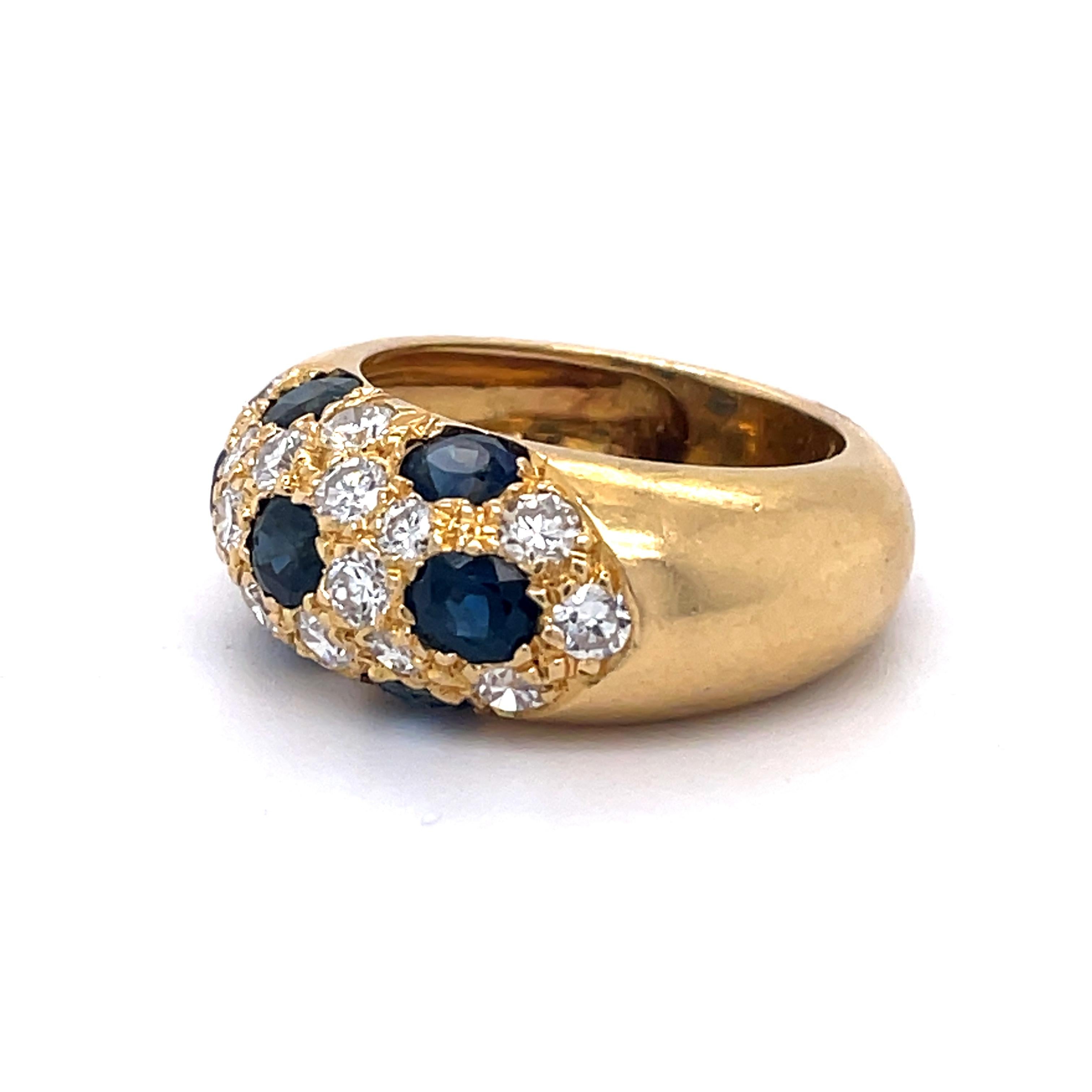 Retro Vintage Cocktail Ring-2.10 Ct Oval Sapphires and 0.99Ct Diamond, 18k Yellow Gold For Sale