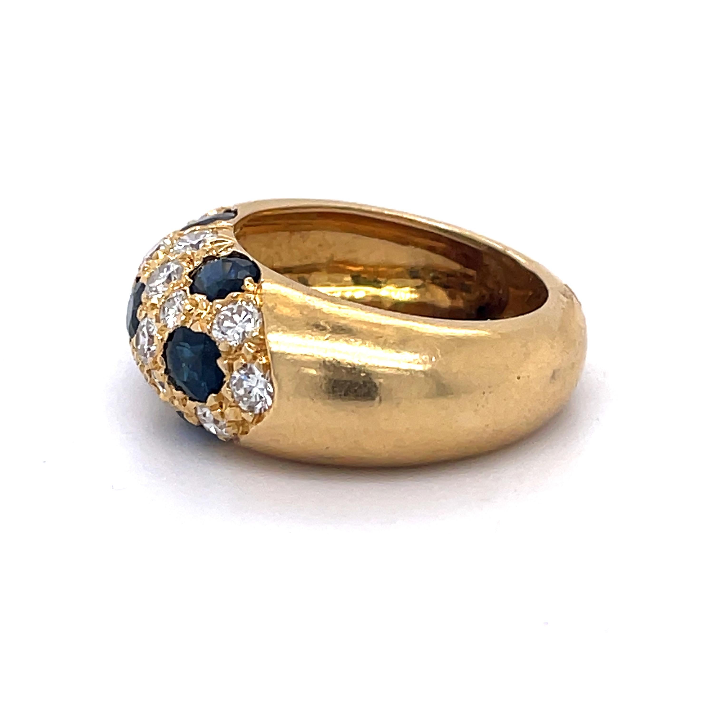 Oval Cut Vintage Cocktail Ring-2.10 Ct Oval Sapphires and 0.99Ct Diamond, 18k Yellow Gold For Sale