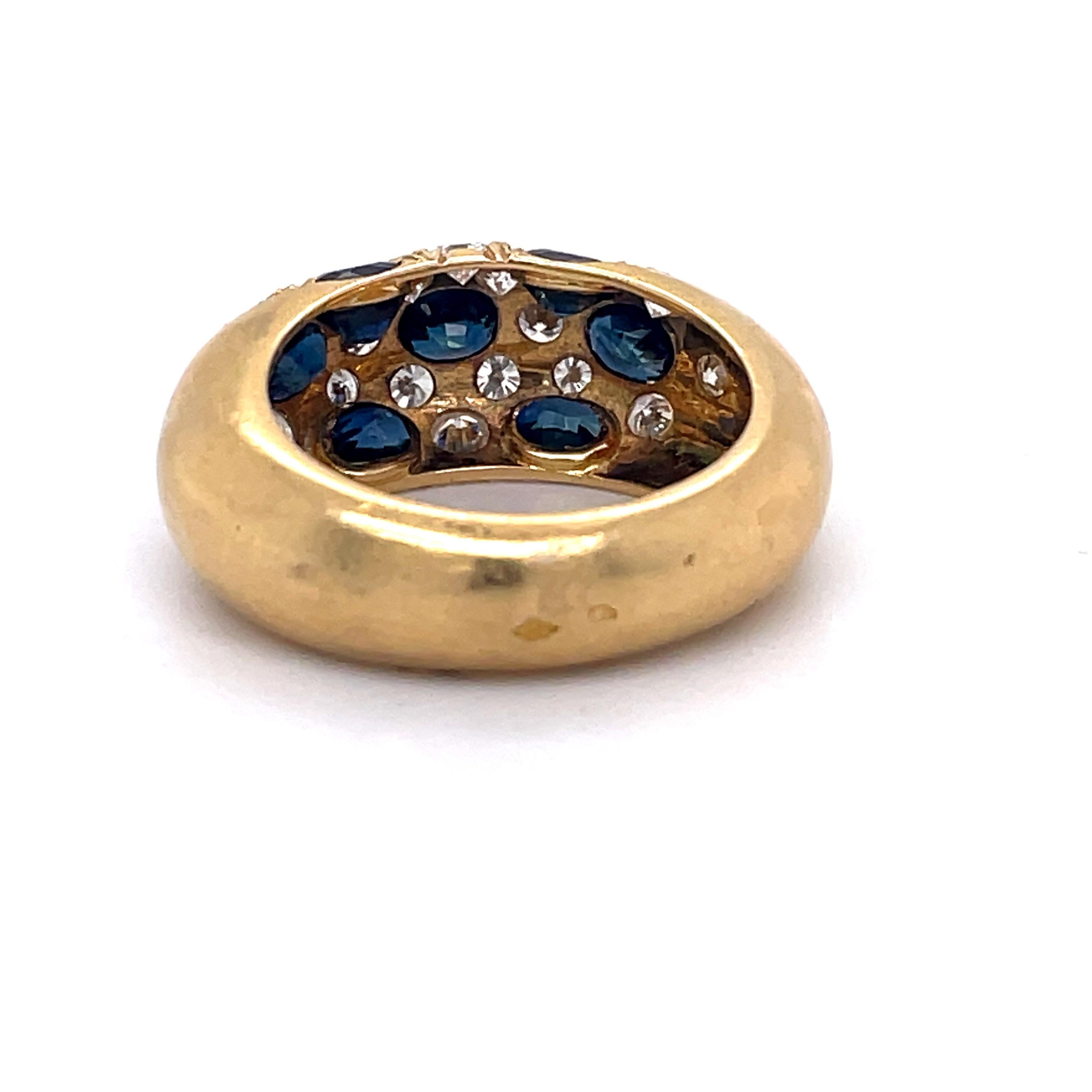 Vintage Cocktail Ring-2.10 Ct Oval Sapphires and 0.99Ct Diamond, 18k Yellow Gold In Excellent Condition For Sale In Ramat Gan, IL