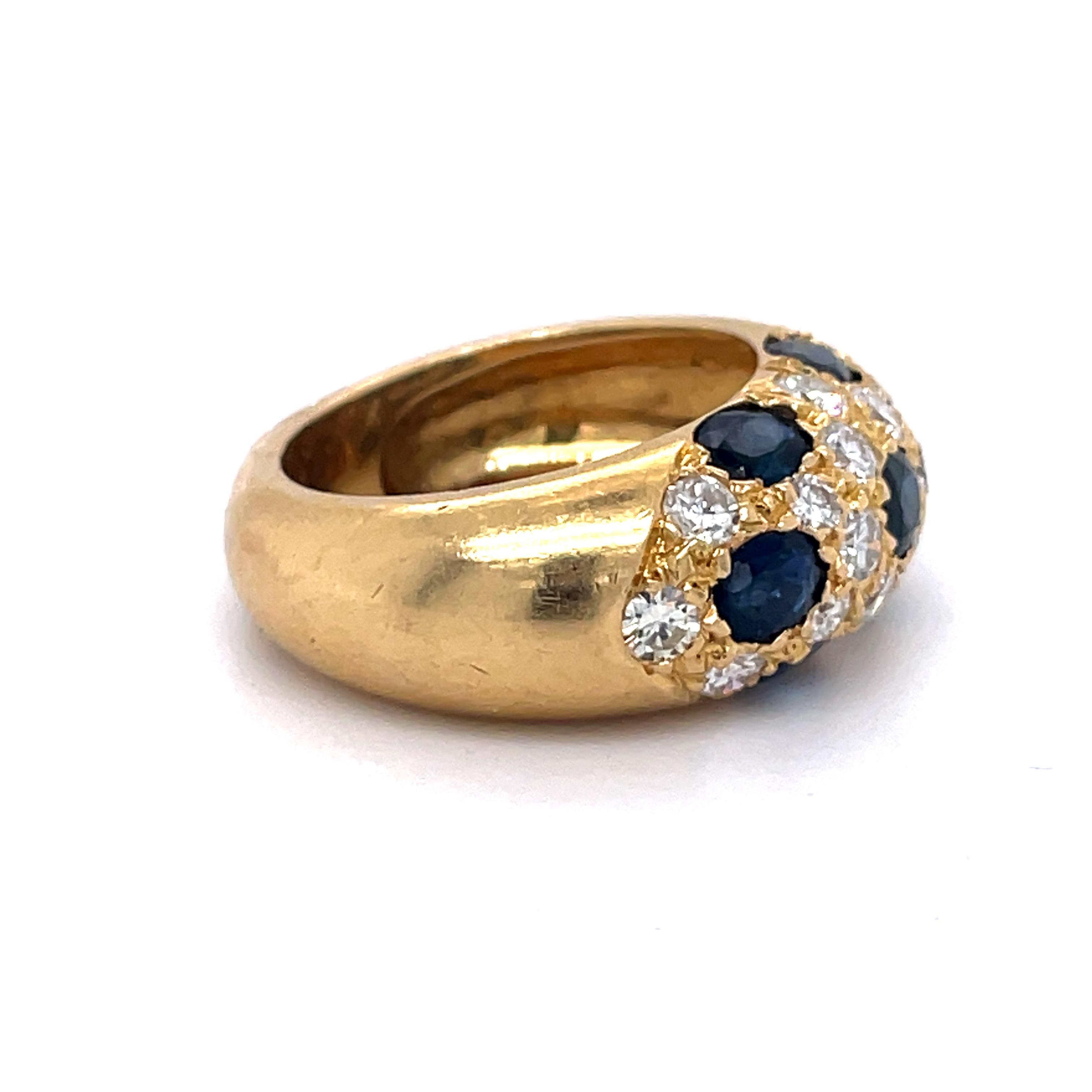 Women's Vintage Cocktail Ring-2.10 Ct Oval Sapphires and 0.99Ct Diamond, 18k Yellow Gold For Sale