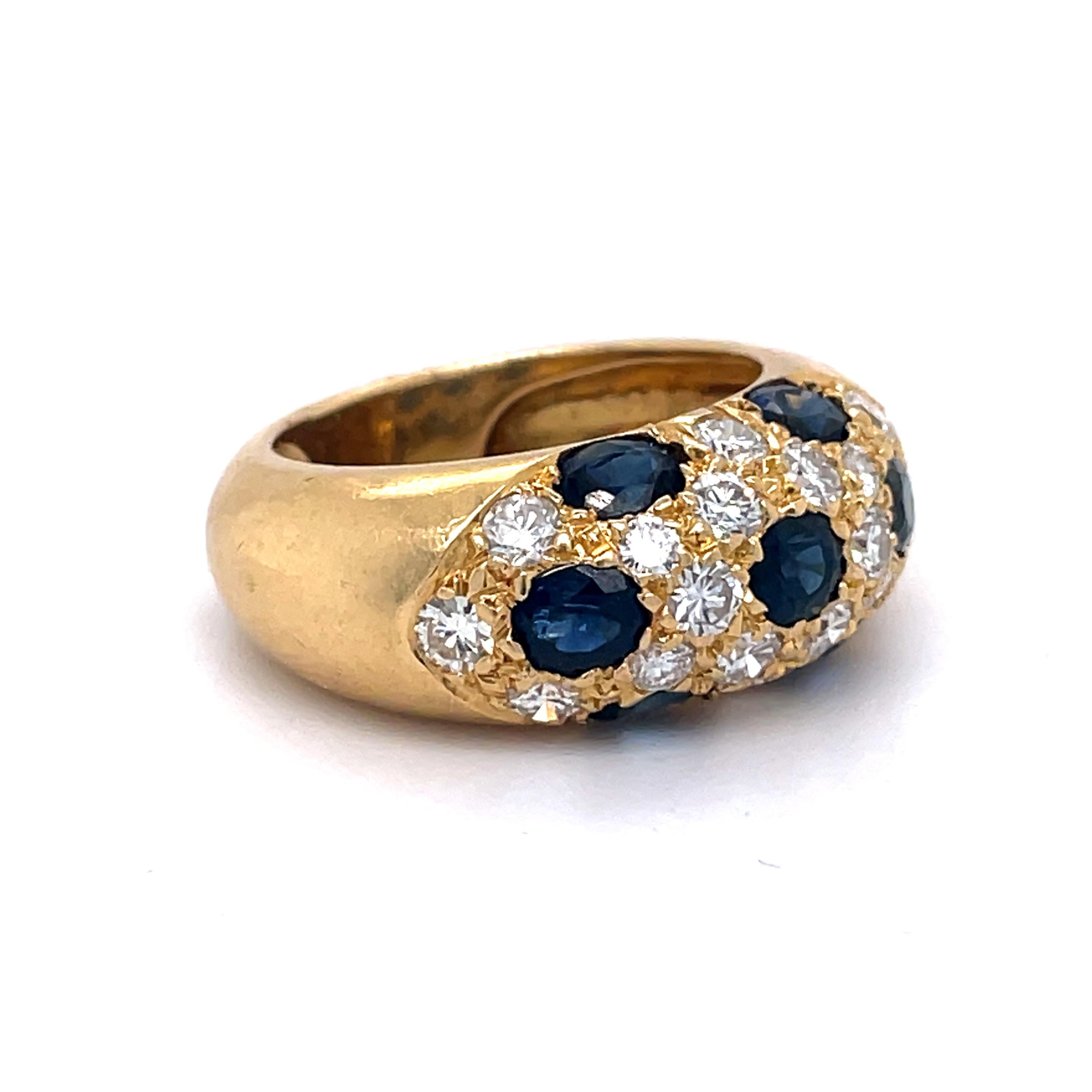 Vintage Cocktail Ring-2.10 Ct Oval Sapphires and 0.99Ct Diamond, 18k Yellow Gold For Sale 1