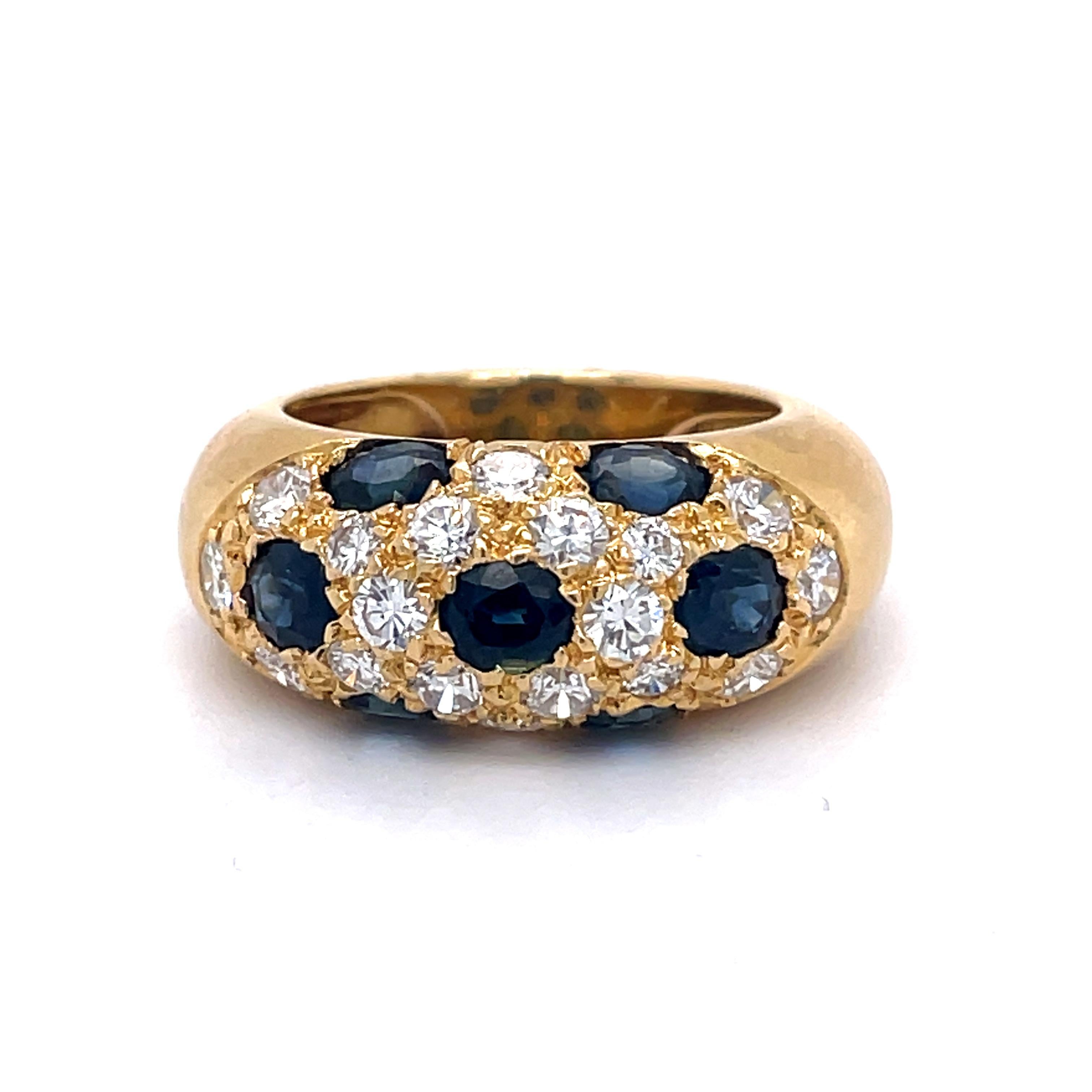 Vintage Cocktail Ring-2.10 Ct Oval Sapphires and 0.99Ct Diamond, 18k Yellow Gold For Sale 3