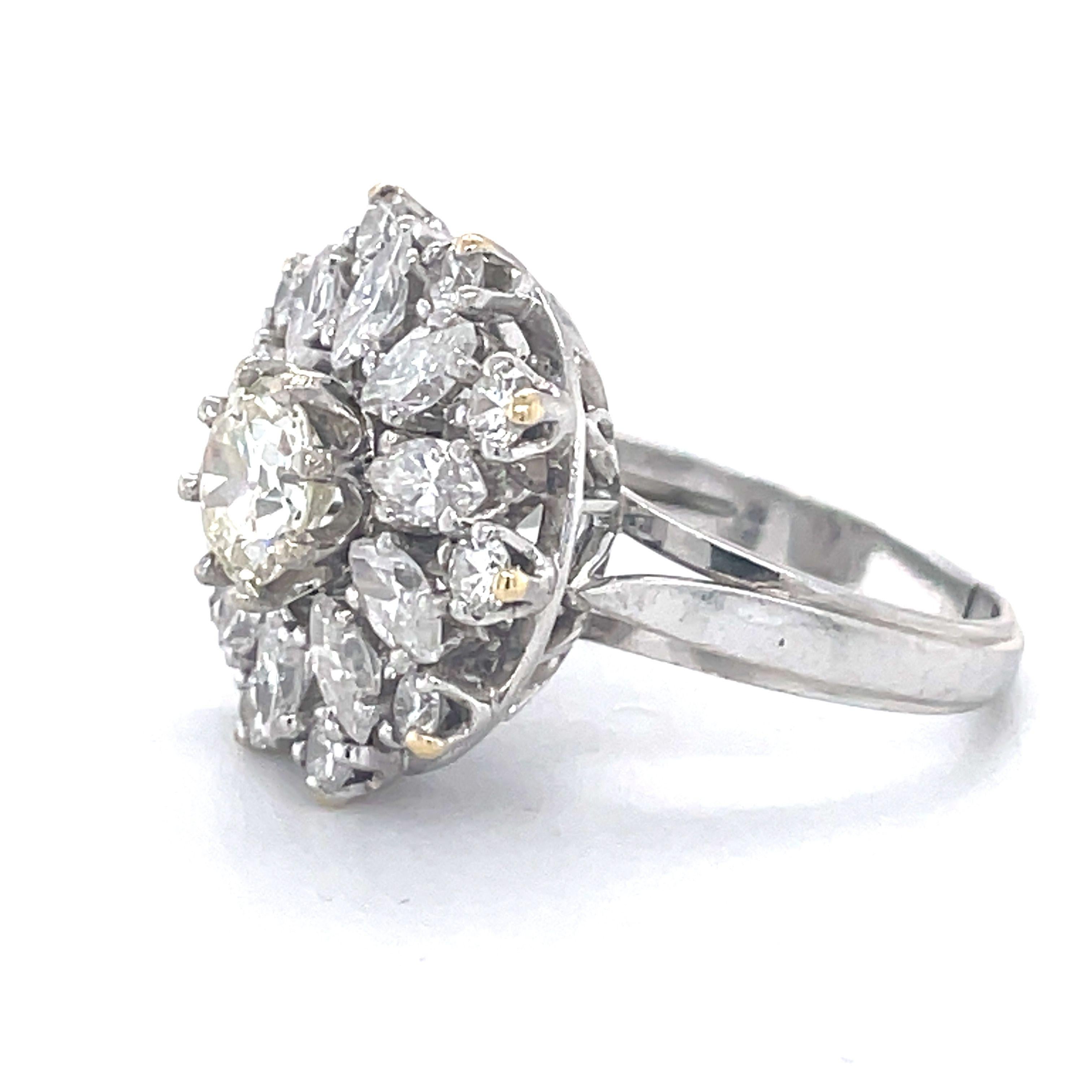 Women's or Men's Vintage Cocktail Ring, 2.7CT Natural Diamonds, Platinum Ring, IGI certifaied For Sale