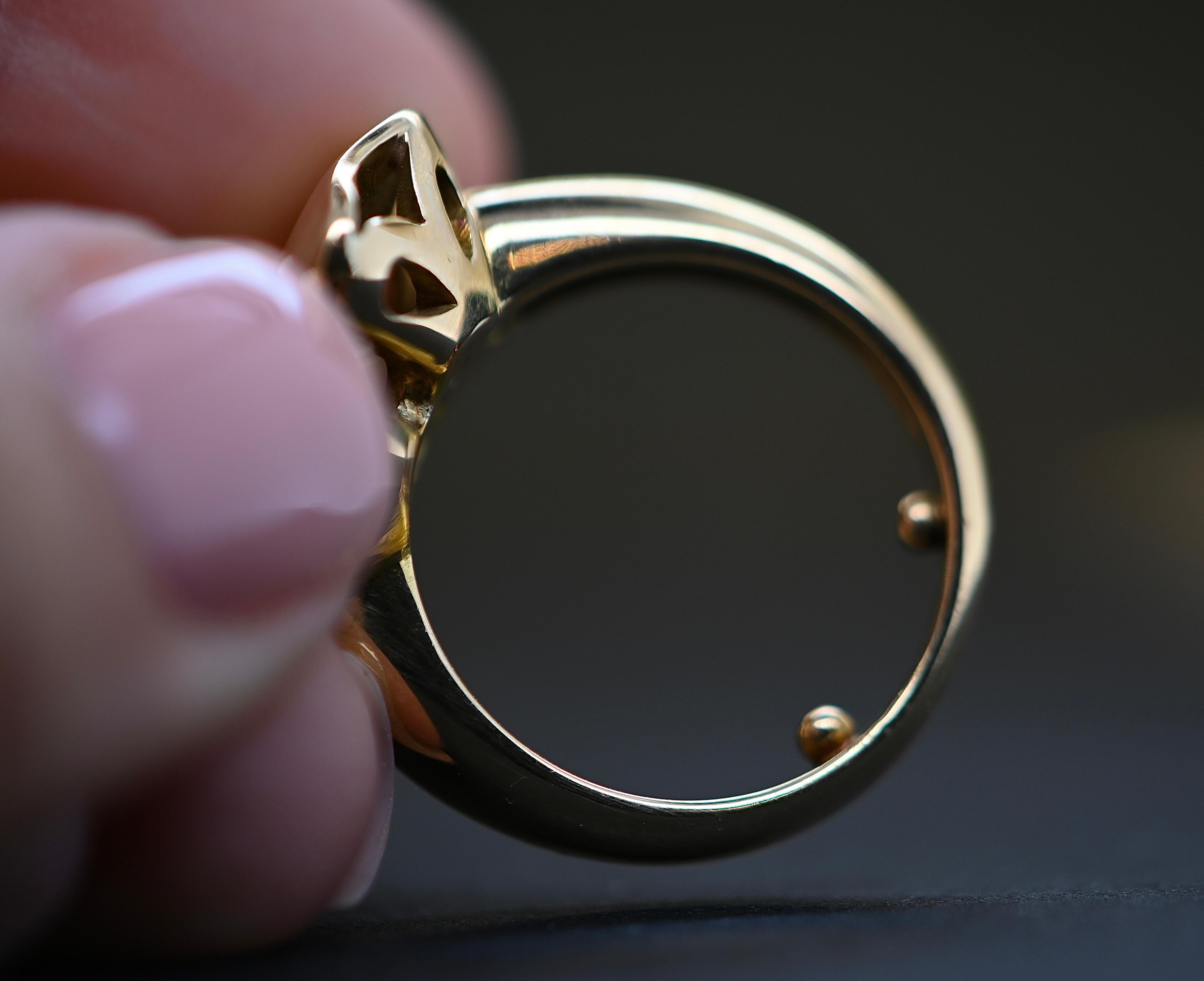 Vintage Cocktail Ring Blume Gelbgold mit Zuchtperle 1