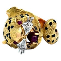 Vintage Cocktail Ring with 0.1 Carat Radiant Diamonds & 0.77 Carat Rubies Size 7