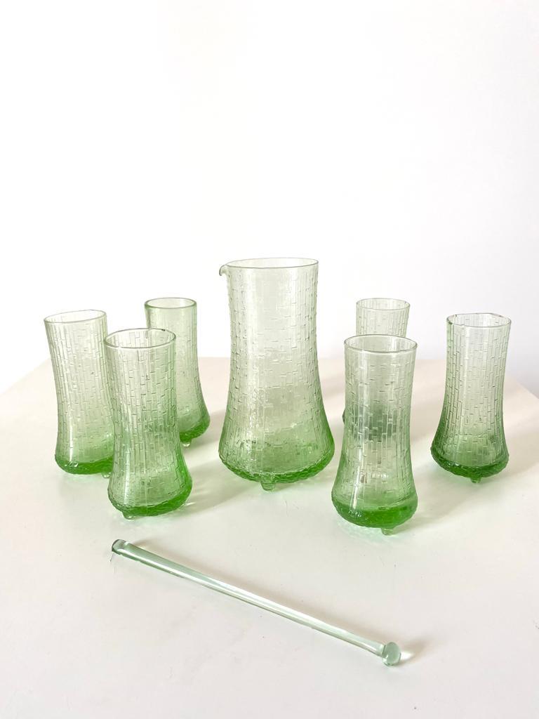 Mid-Century Modern Vintage Green Glass Cocktail Set, Italy 1960s For Sale