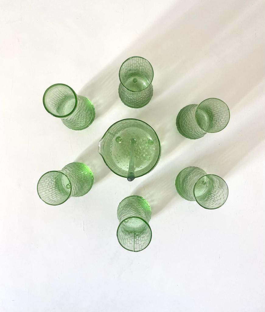 Italian Vintage Green Glass Cocktail Set, Italy 1960s For Sale