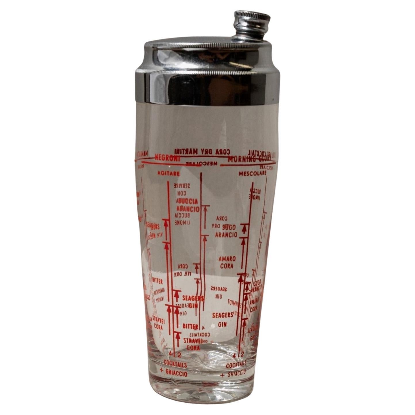 Shakers à cocktail vintage en verre et métal Italie, 1960s