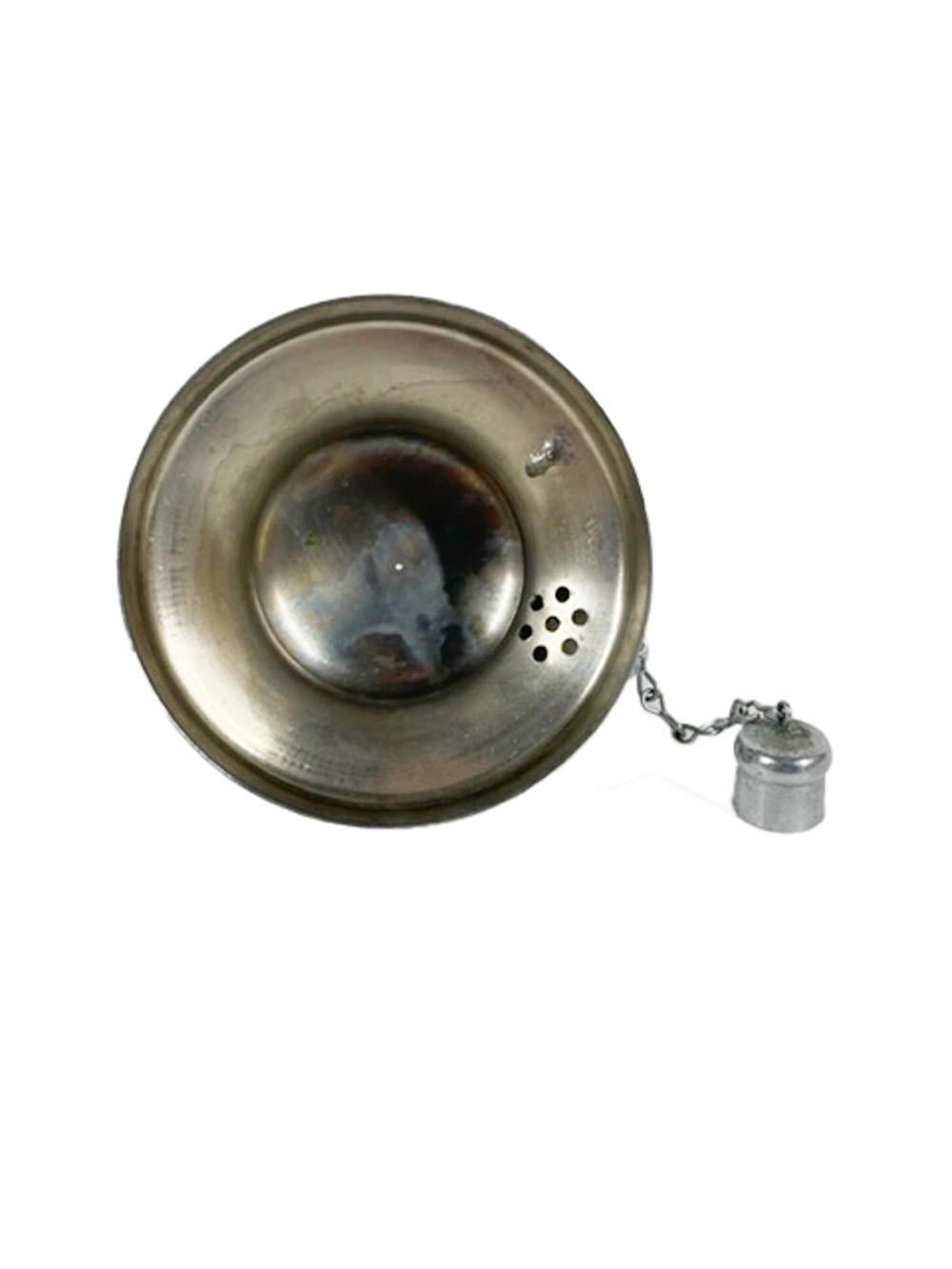 Vintage Cocktail Shaker of Hammered Chrome with Spout Cap Chained to