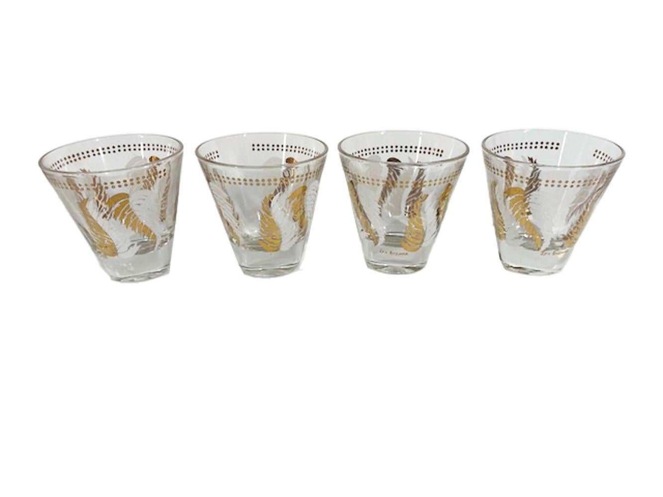 Mid-Century Modern Ensemble de shaker à cocktail vintage avec motif de feuilles blanches et dorées signé Lex Kuznak en vente