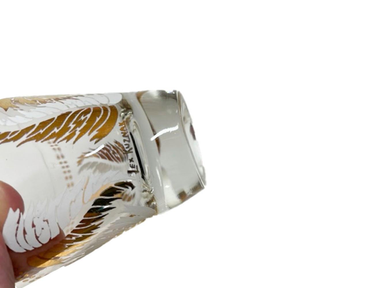 Cocktailshaker-Set mit weißem und Blattgold-Motiv, signiert Lex Kuznak, Vintage (amerikanisch) im Angebot