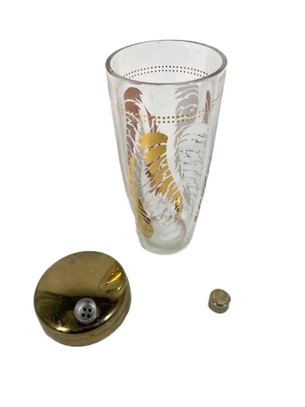 Verre Ensemble de shaker à cocktail vintage avec motif de feuilles blanches et dorées signé Lex Kuznak en vente