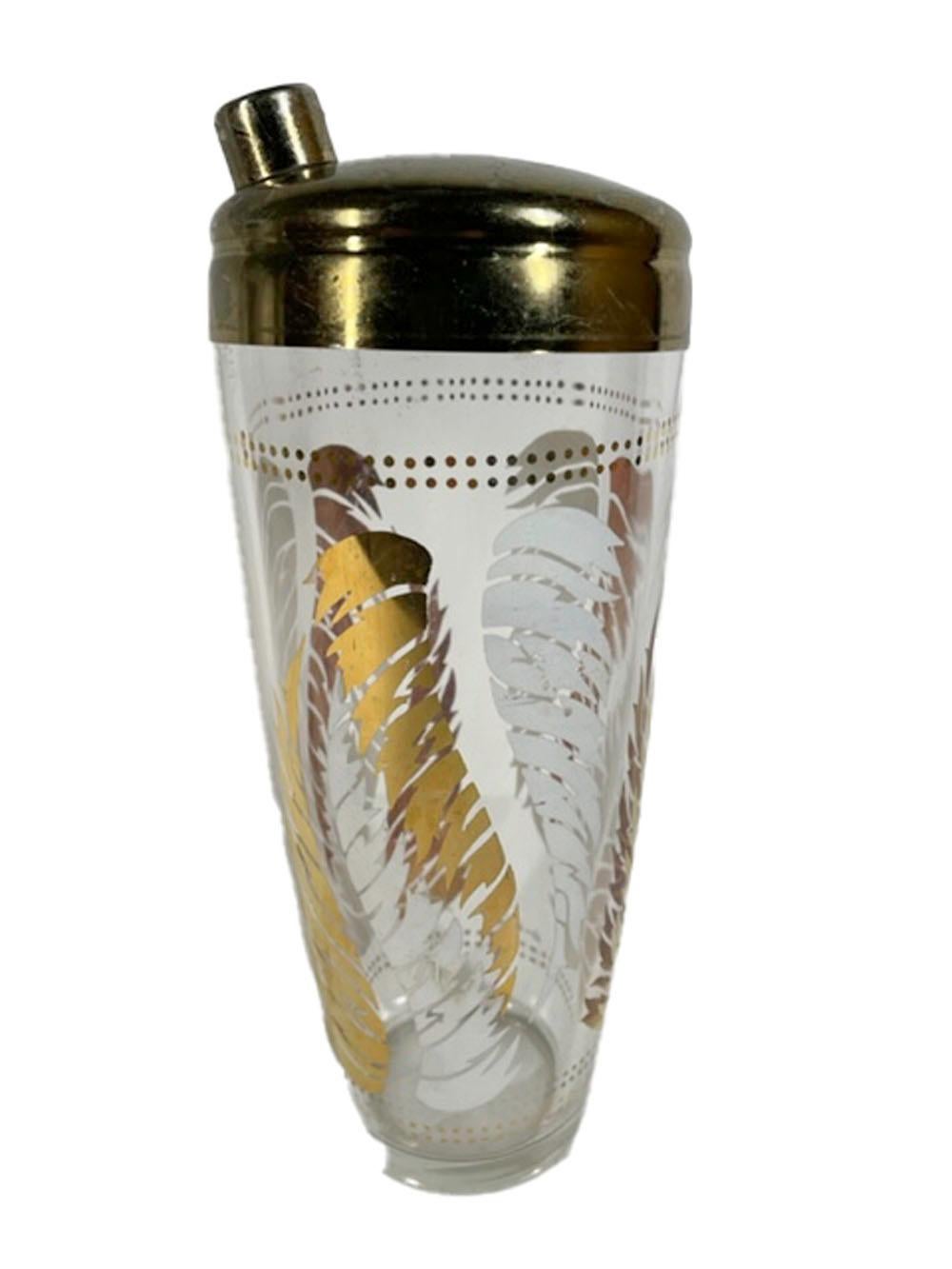 Ensemble de shaker à cocktail vintage avec motif de feuilles blanches et dorées signé Lex Kuznak en vente 1