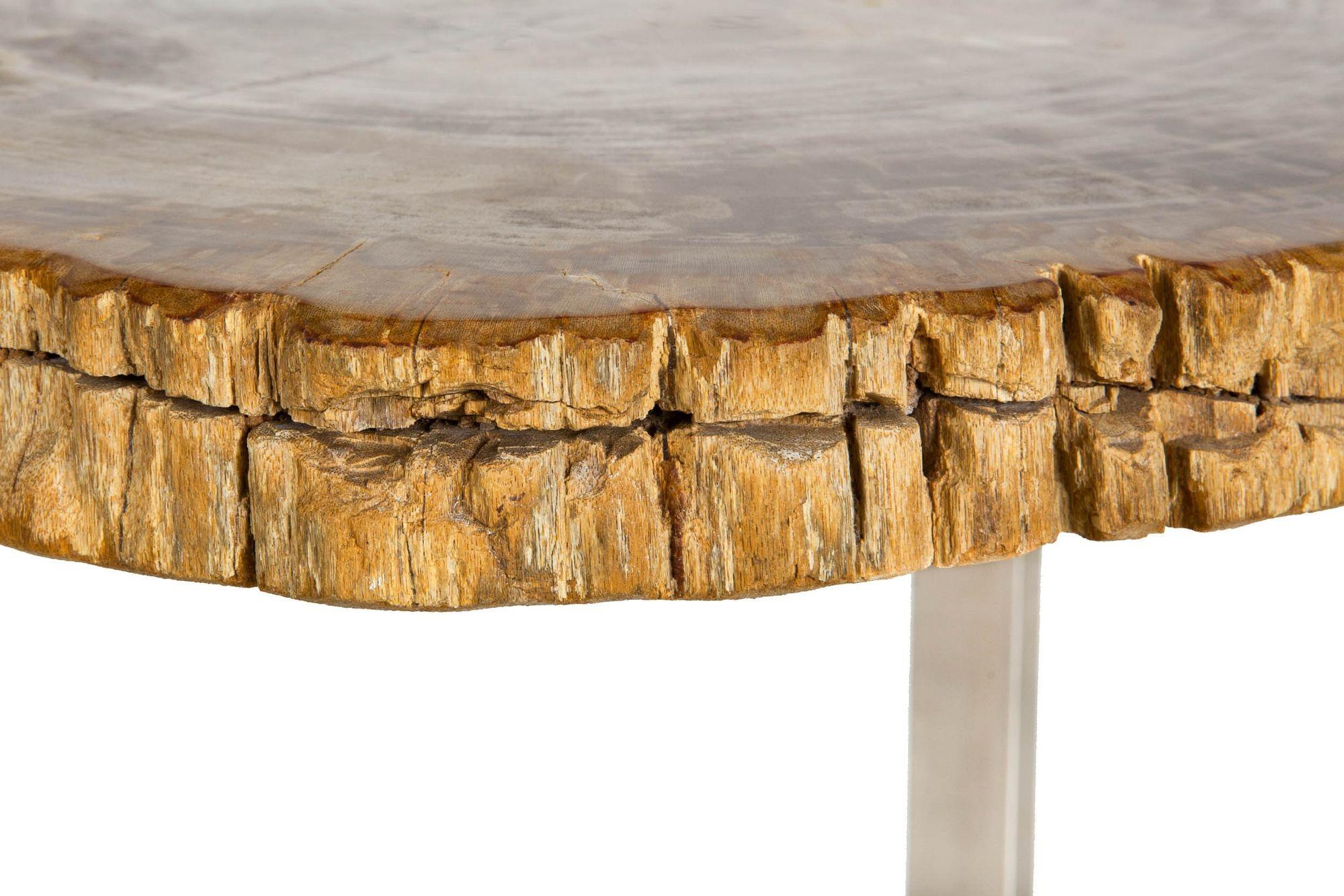 Vintage Cocktail Side Table, Chrome Steel with Polished Petrified Wood Top For Sale 7