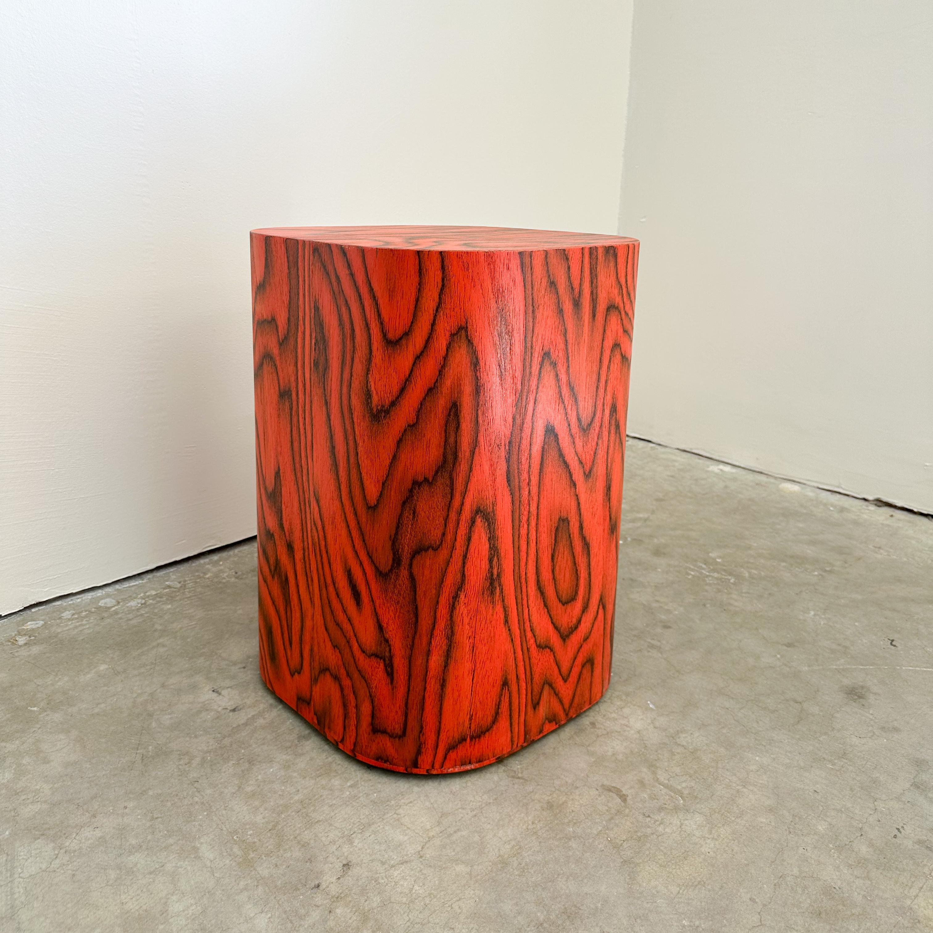 Wood Vintage Cocktail Table With Ettore Sottsass Red Veneer Side Table Postmodern 80s For Sale