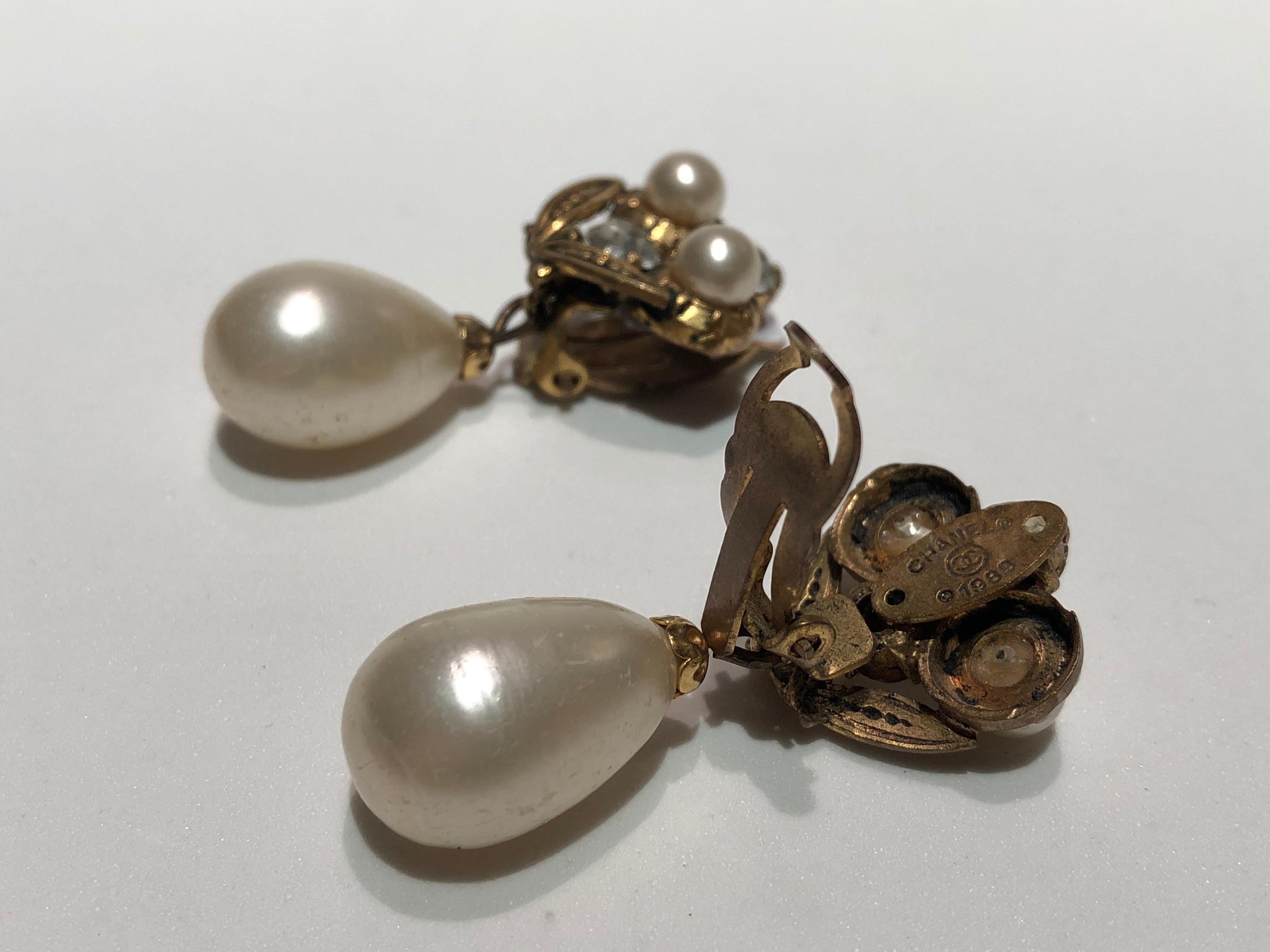 Vintage Coco Chanel Baroque Pearl Diamanté Statement Earrings  4