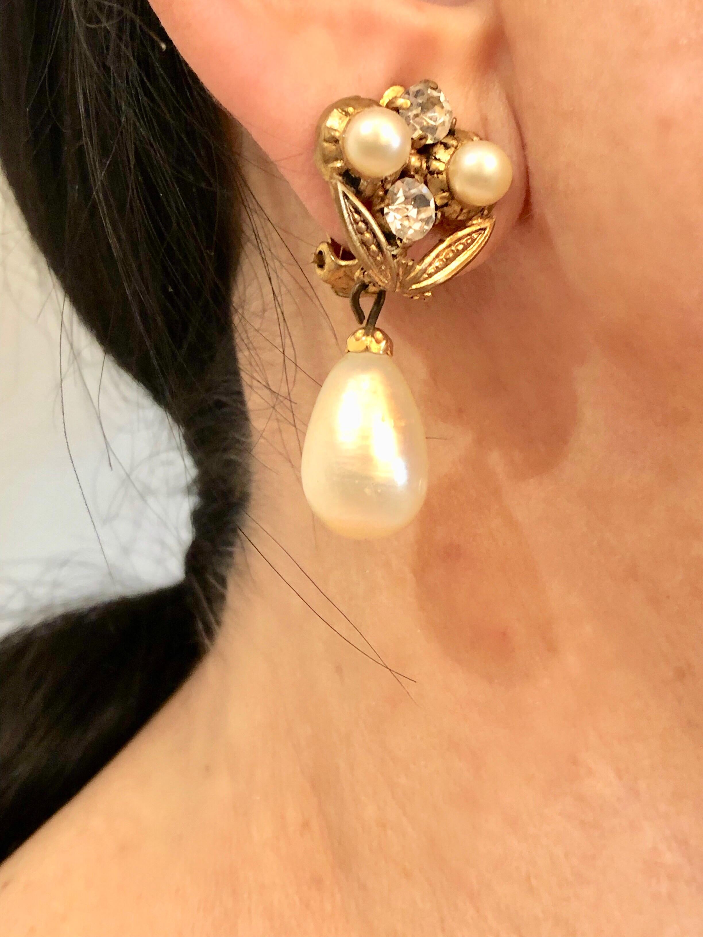 Byzantine Vintage Coco Chanel Baroque Pearl Diamanté Statement Earrings 