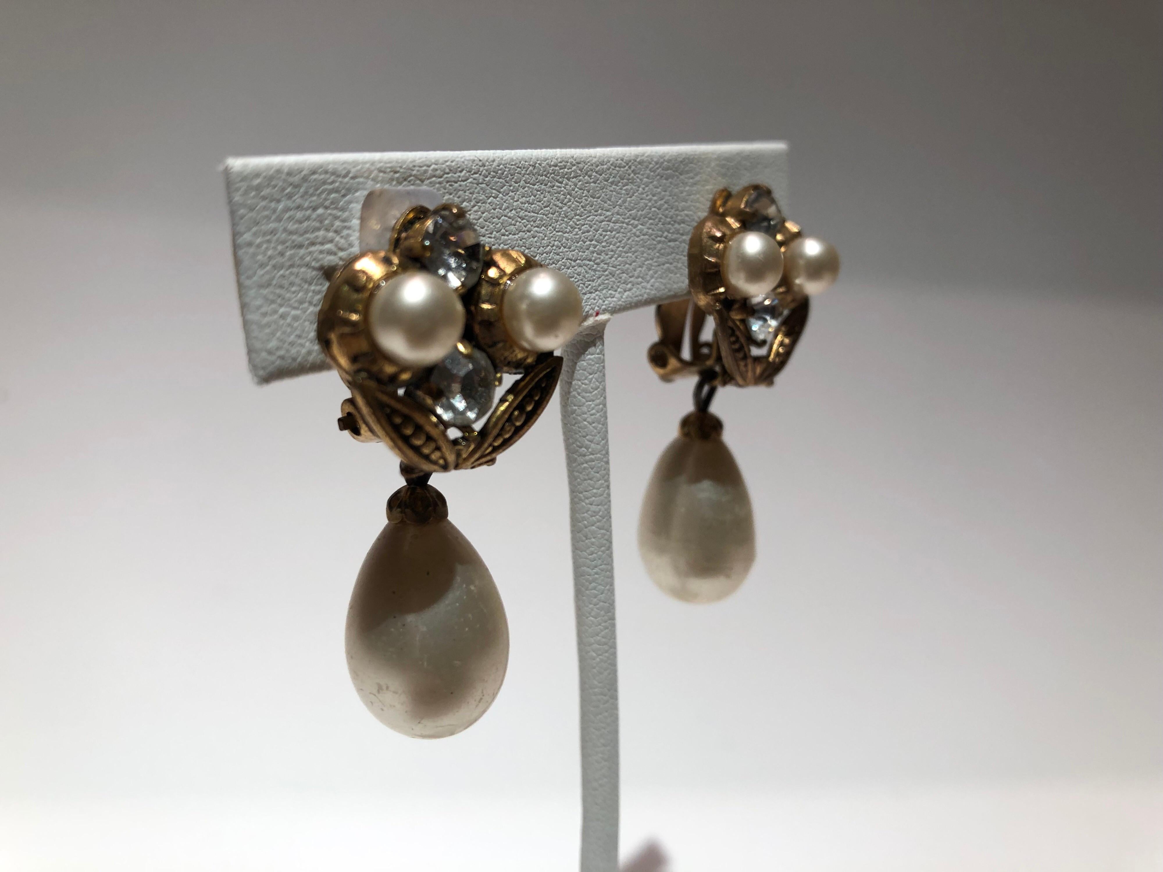 Vintage Coco Chanel Baroque Pearl Diamanté Statement Earrings  In Excellent Condition In Palm Springs, CA