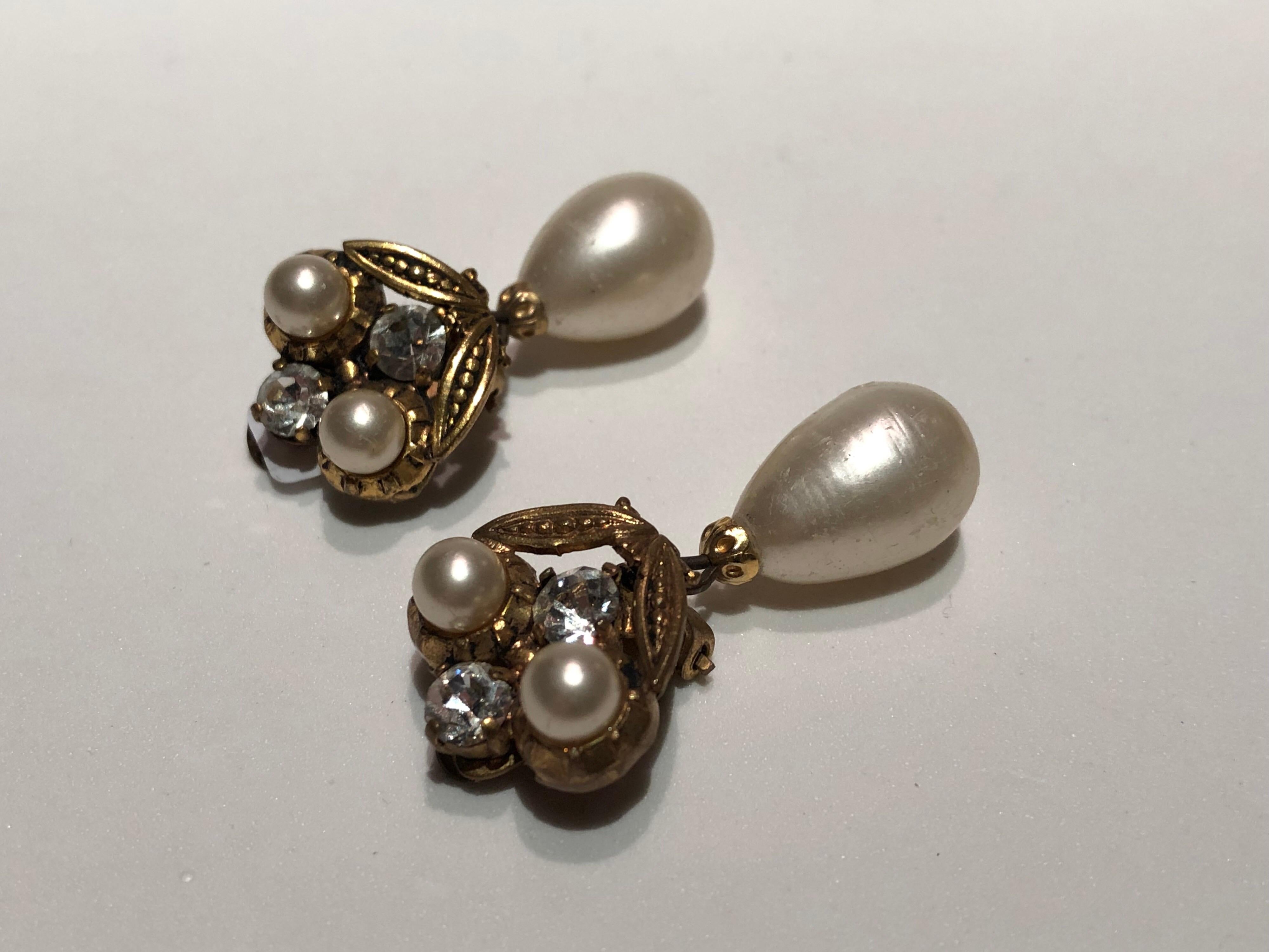 Vintage Coco Chanel Baroque Pearl Diamanté Statement Earrings  2
