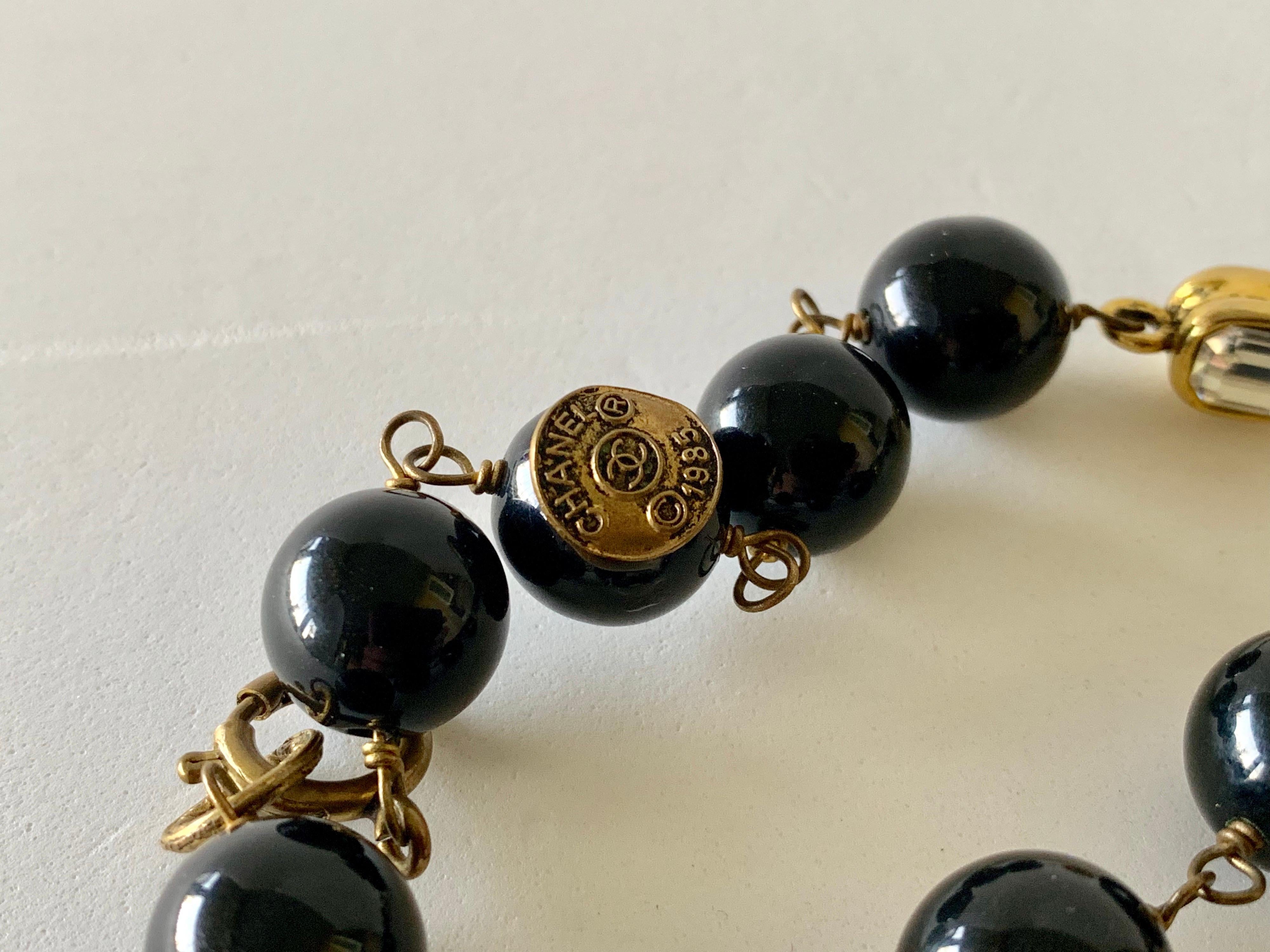Vintage Coco Chanel Black Gilt Diamanté Statement Necklace “Sautoir” 6