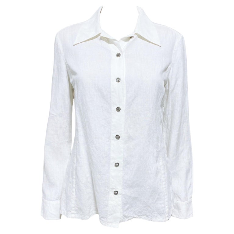 Chanel 99p #40 Cc Front Opening Stripe Short Sleeve Shirt Beige