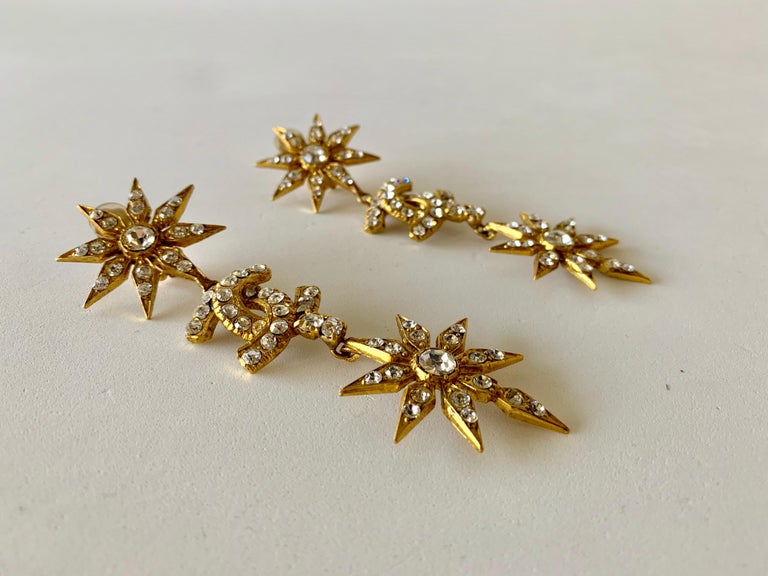 Vintage Coco Chanel Diamanté Logo Statement Earrings For Sale at 1stdibs