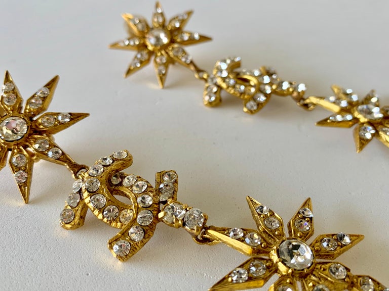 Vintage Coco Chanel Diamanté Logo Statement Earrings For Sale at 1stdibs