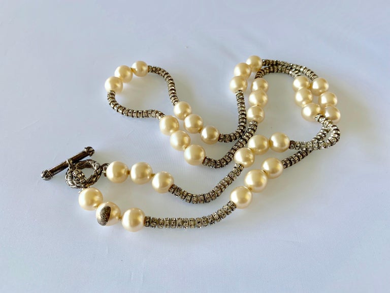 Vintage Coco Chanel Fall/Winter 1993 Diamanté and Pearl Necklace at 1stDibs