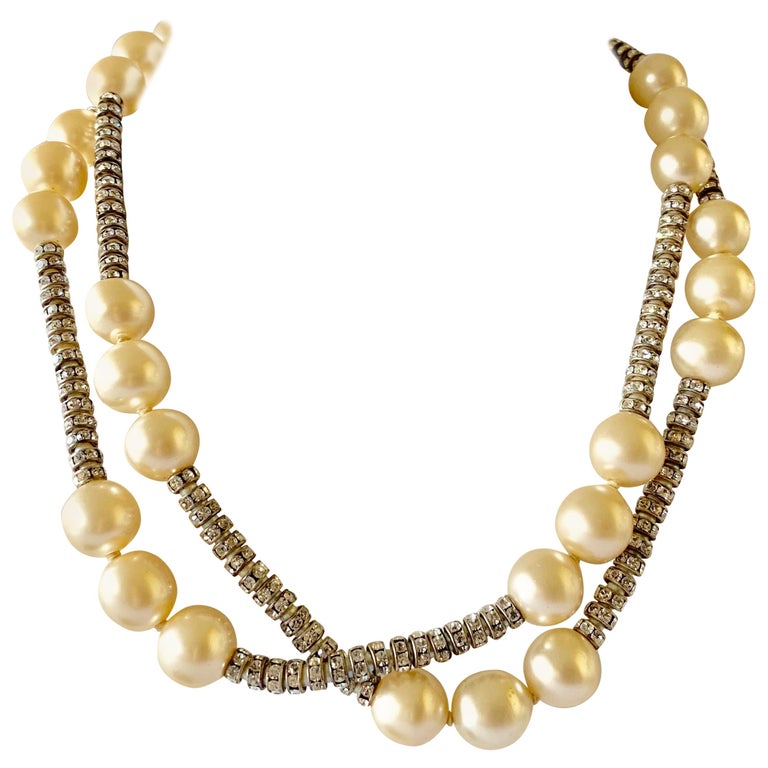 Vintage Coco Chanel Fall/Winter 1993 Diamanté and Pearl Necklace at 1stDibs